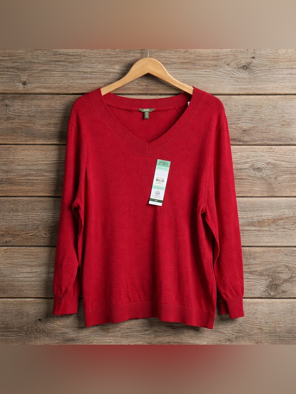 Terra & Sky 3X 24W-26W V-neck Red Long Sleeve Fine Gauge Sweater
